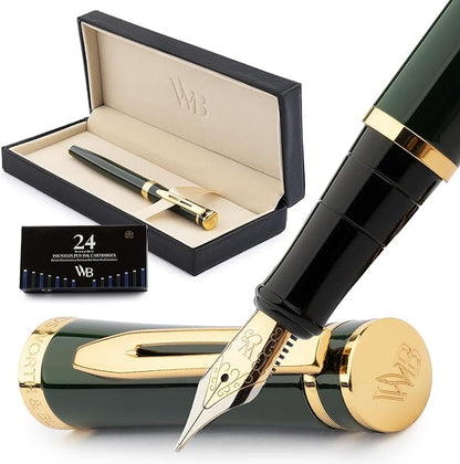 Wordsworth & Black Fountain Pen Set, 18K Gilded Medium Nib, Includes 24 Pack by WordsworthBlack