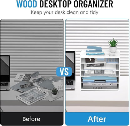 SHARKWOODS 5-Tier Wood Desk Organizer, Paper Tray Organizer - Image 6