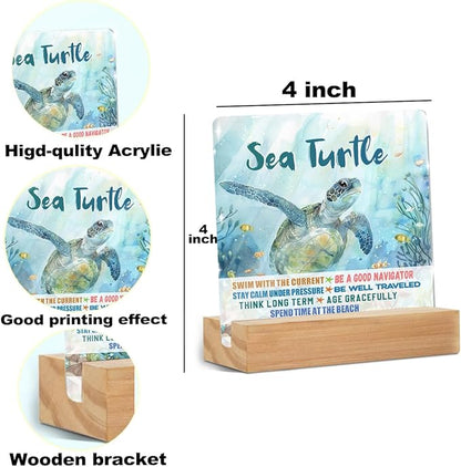 Sea Turtle Decor Desk Acrylic Sign 4x4 inch, Turtle Gifts - Image 2