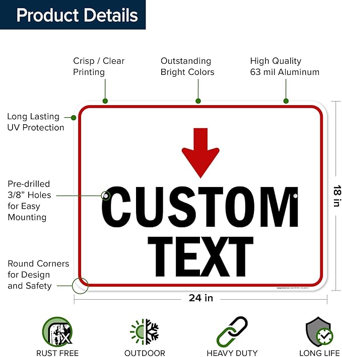 Custom Arrow Directional Sign, 18x24 Inches, Rust Free .063 Aluminum, Fade - Image 6