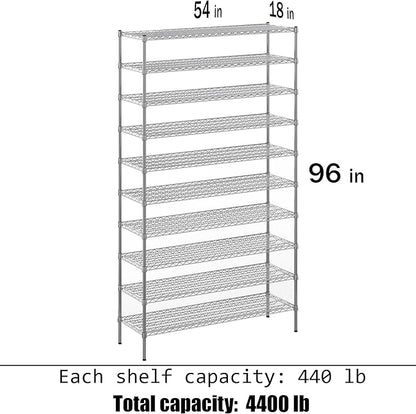 Regal Altair 18" Deep x 54" Wide x 96" Height Wire Shelving Kit | 10-Tier | NSF - Image 3