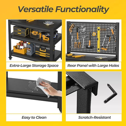 5 Sets Storage Shelves with Pegboard, Heavy Duty Garage Shelving Units and - Image 4