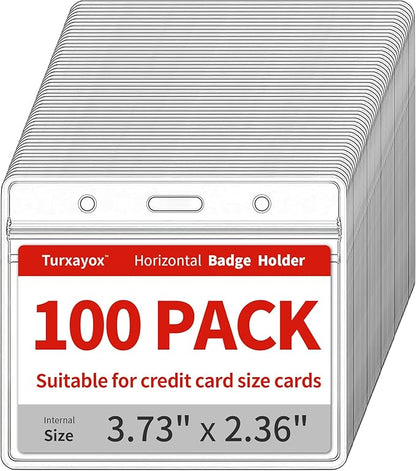 Turxayox 100 Pack Horizontal Clear ID Badge Holder, Plastic Name Badge Holders by Turxayox