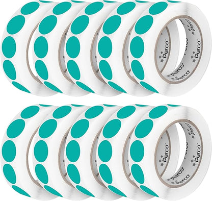 Perco Teal 1-Inch Perforated Circle Dot Sticker Labels — 10 Rolls, 000 Round by Perco