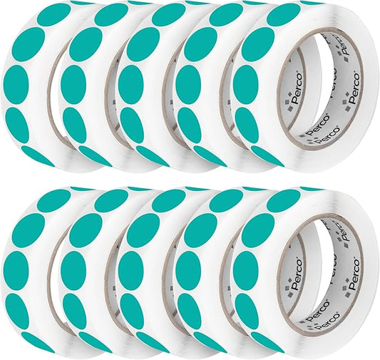 Perco Teal 1-Inch Perforated Circle Dot Sticker Labels — 10 Rolls, 000 Round by Perco