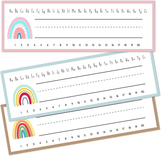Name Tags for Classroom Cubbies, 30 Boho Rainbow Name Plates for Desks by Cazhes