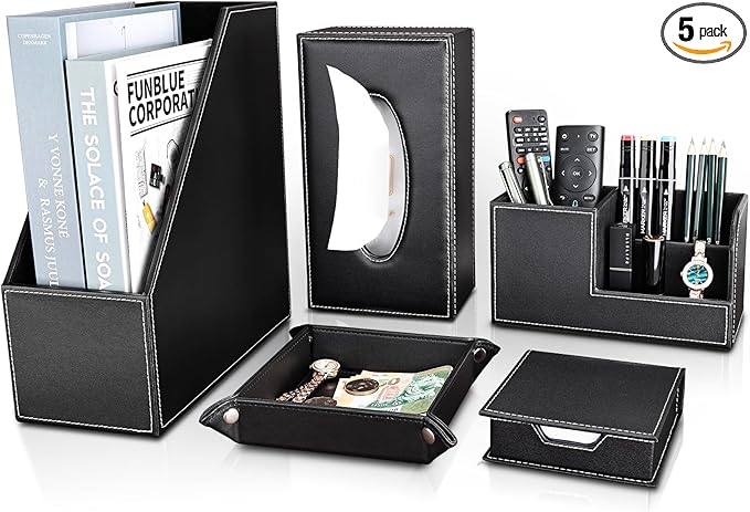 KINGFOM 5 PCS/SET Pu Leather Desk Organizer File Holder Accessories, Magazine by KingfomLeatherHomeOfficeDecor