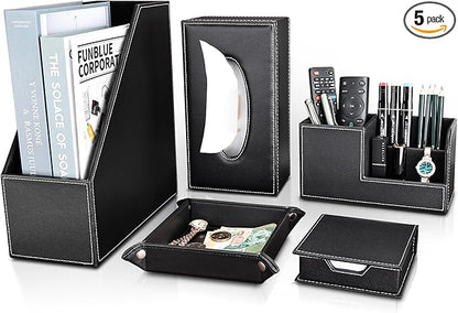 KINGFOM 5 PCS/SET Pu Leather Desk Organizer File Holder Accessories, Magazine by KingfomLeatherHomeOfficeDecor