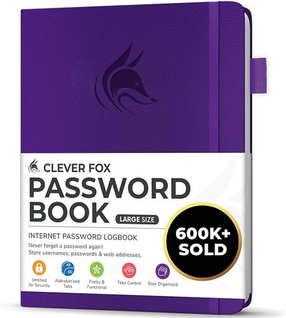 Clever Fox Password Book with alphabetical tabs. Internet Address Organizer by CleverFox