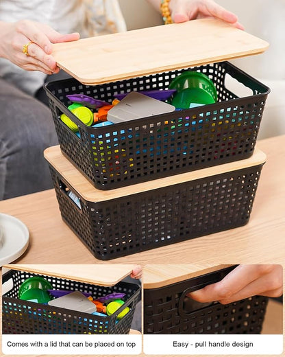 Anywish Storage Bins with Lids 10 Packs, Plastic Storage Bins with Bamboo Lids - Image 6