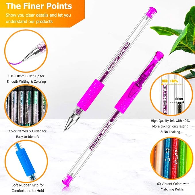 Soucolor Glitter Gel Pens for Adult Coloring Books, Christmas|Birthday Gifts - Image 4
