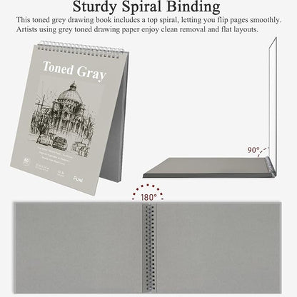 Fuxi Toned Gray Sketchbook 11x14, Large Drawing Pad, 60 Sheets Spiral Bound - Image 4