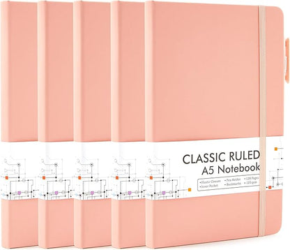 feela 5 Pack Notebooks Journals Bulk, Hardcover Classic Ruled Lined Journals by feela