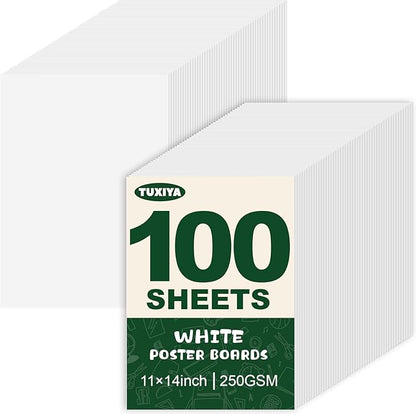 TUXIYA 100 Pack White Poster Board, 250GSM/92LB Heavy-Weight Blank Poster Board by Unknown