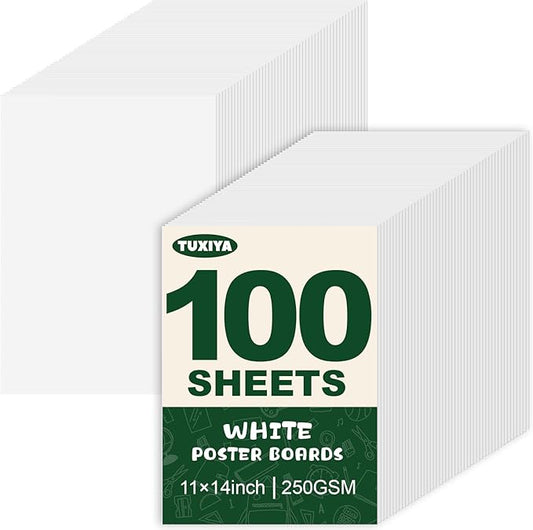 TUXIYA 100 Pack White Poster Board, 250GSM/92LB Heavy-Weight Blank Poster Board by Unknown