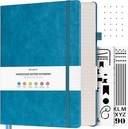 OFFIGIFT Bullet Dotted Journal, Large A4 Hardcover Leather Journal, 312 by OFFIGIFT