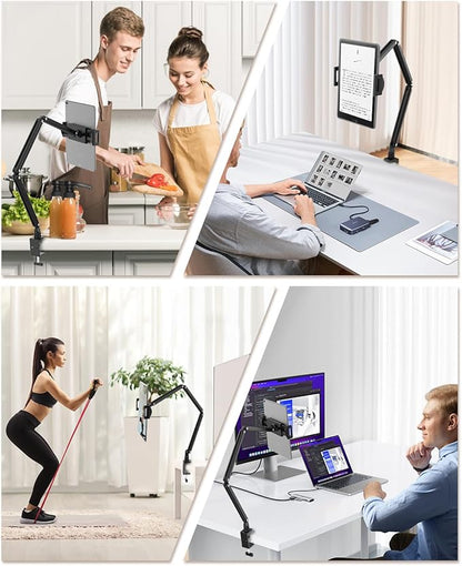 Tablet Stand for Desk/Bed, Adjustable iPad Holder Clamp Mount, Foldable Tablet - Image 6
