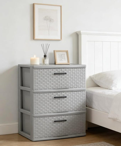 3 Drawer Wide Weave Tower color：Cement - Image 2