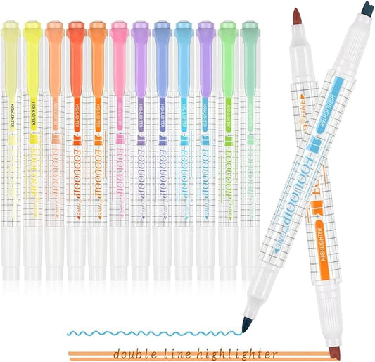 EooUooIP Dual-Tip Highlighter Set, 12 Pack, Pastel Highlighter Assorted Colors by EooUooIP