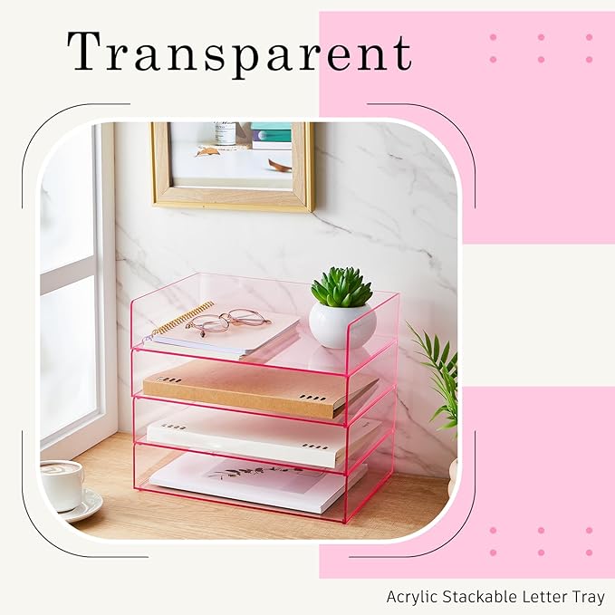 Harloon 4 Tier Acrylic Paper Tray 12.4 x 8.7 x 2.7 Inches Stackable Letter - Image 5