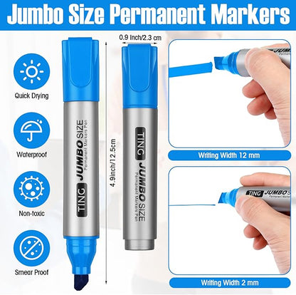Fuutreo 10 Pack Jumbo Permanent Markers Bulk Large Chisel Tip Permanent Markers - Image 3