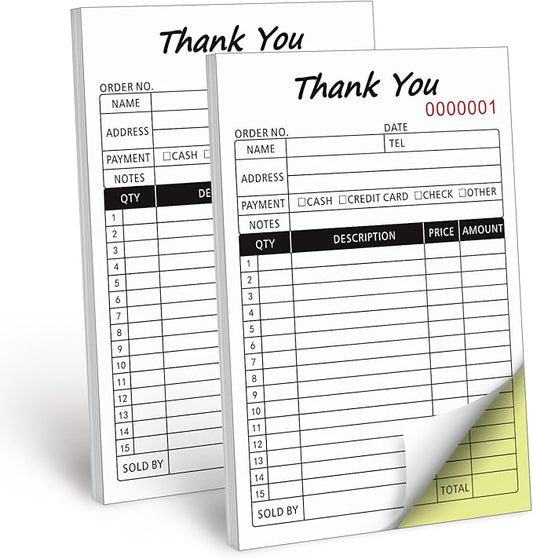 Receipt Book with Cardboard 2-Part Carbonless, Order Forms by Homvle