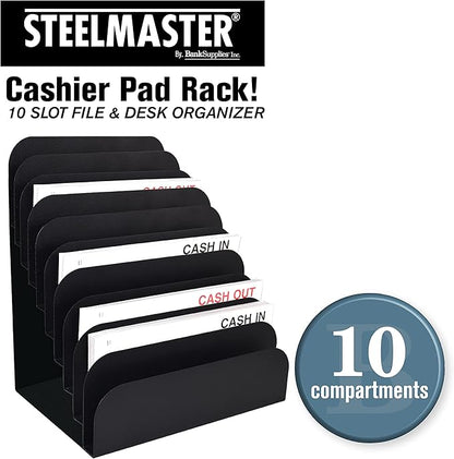 BankSupplies STEELMASTER Steel Cashier Pad Rack, 10-Slot Desktop File & Paper - Image 2