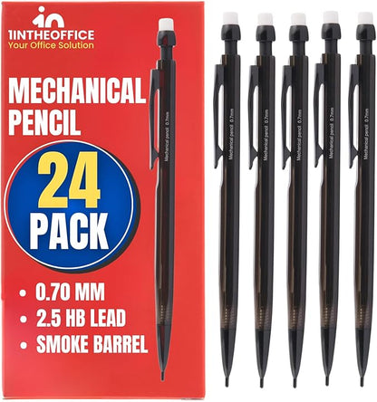 1InTheOffice Mechanical Pencils 0.7mm, HB Lead, Smoke Barrel 24 Pack by 1InTheOffice