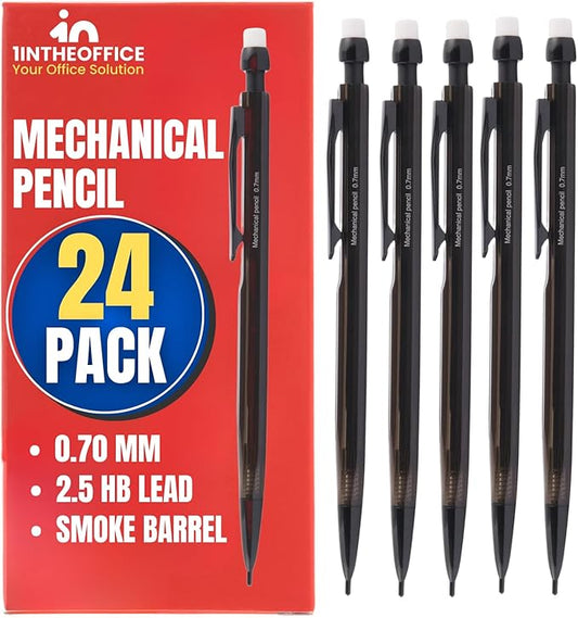 1InTheOffice Mechanical Pencils 0.7mm, HB Lead, Smoke Barrel 24 Pack by 1InTheOffice
