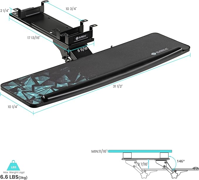 EUREKA ERGONOMIC Height Adjustable Mouse & Keyboard Tray Under Desk, Dual Mount - Image 2