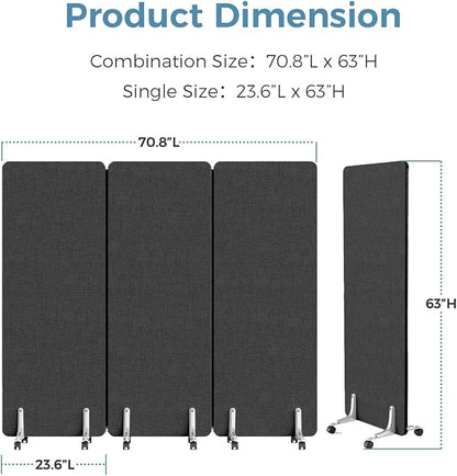 MORDEER 70.8" W x 63" H Freestanding Partition Room Dividers, Acoustic Panels - Image 2