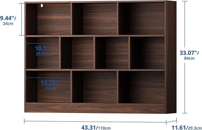 Cozy Castle Brown Bookshelf, 3-Tier Open Shelf Bookcase, 10 Cube Storage - Image 2