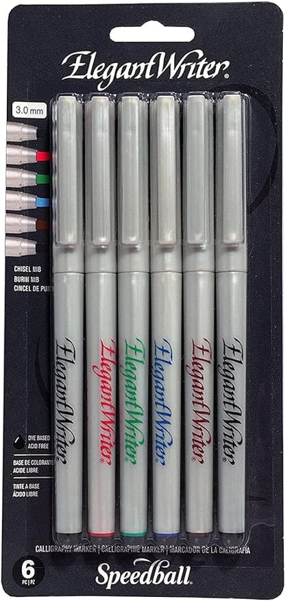 Speedball Elegant Writer Calligraphy 6 Marker Set, 3.0 mm Chisel Nib Tip Pens by SpeedballArt