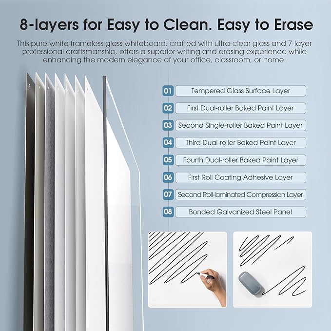 MaxGear Glass Whiteboard Tempered Magnetic Dry Erase Board 72 x 48 Inch Ultra - Image 9