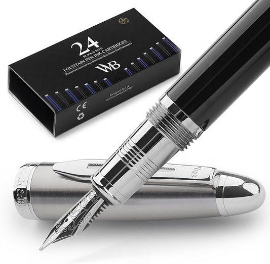 Wordsworth & Black Majesti Fountain Pen-, Luxury Case, Stainless Steel; Medium by WordsworthBlack