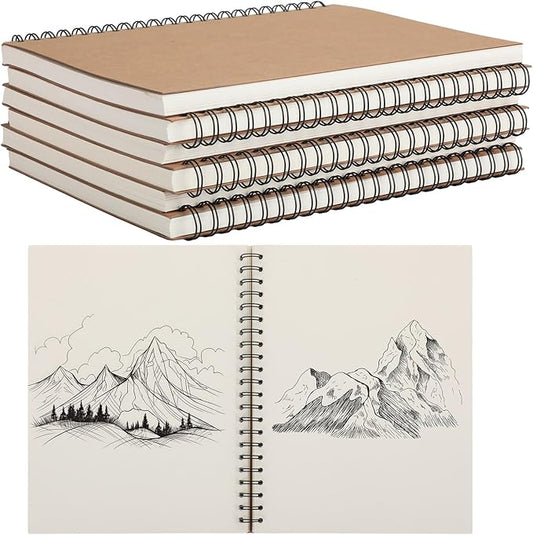 PerKoop 6 Pcs 8.5"x11" Spiral Sketch Pad A4 Large 100 Sheet Blank Notebook by PerKoop