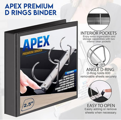 4 Pack of 2.5” Smooth Opening Angle D-Ring View Black Binders, Professional - Image 3