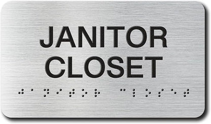 JANITOR CLOSET Signs with Raised Text & Grade 2 Braille, Brushed by EliteSign