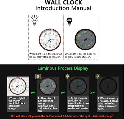 Oxmidud Glow in The Dark 3D Numerals Wall Clock，12 Inch Retro Silent - Image 3