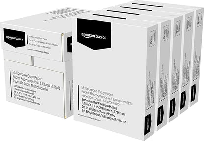 Amazon Basics Multipurpose Copy Printer Paper, 20 lb, 8.5 x 11 Inches, 5 Reams by AmazonBasics