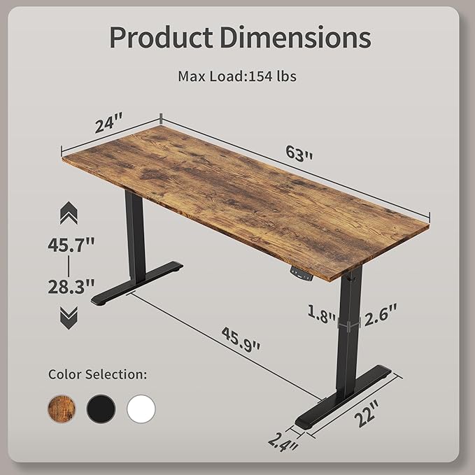 Agilestic Electric Standing Desk, Large 63 x 24 Inches Height Adjustable Desk - Image 3
