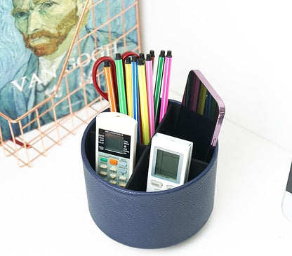 Hennaja Round Leather Art Supply Organizer, Remote Control Holder, 360 Degree - Image 6