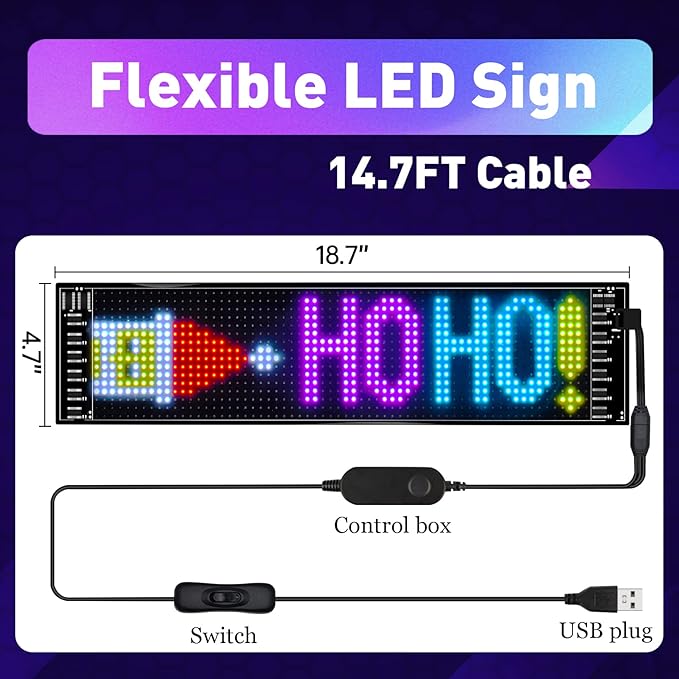 XIAOOHO Programmable LED Car Sign, Scrolling LED Sign, Flexible LED RGB Message - Image 2