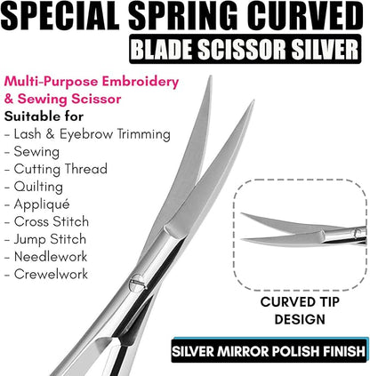 Cross Edge Curved Spring Scissors 5 Inch Stainless Steel Precision Eyebrow & - Image 2