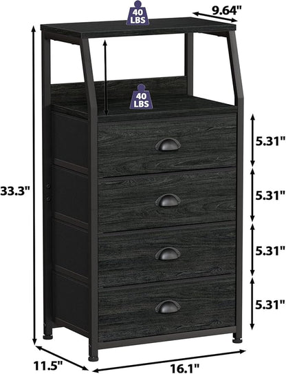 Furnulem Tall 4 Drawers Dresser, Vertical Storage Tower Black Dresser - Image 3