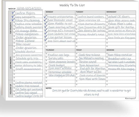 Life Charge Weekly To Do List Planner Notepad, 60 Page Task Planning Pad by LifeCharge