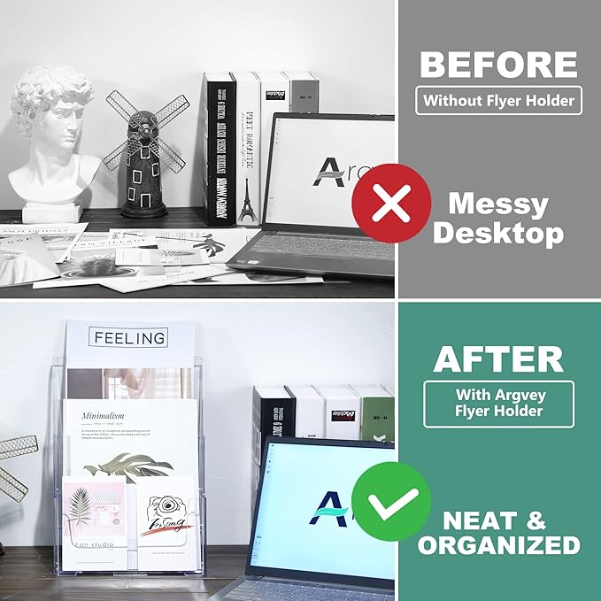 Argvey Acrylic Brochure Holder 8.5 x 11 inches, 4 Tier Clear Brochure Display - Image 6