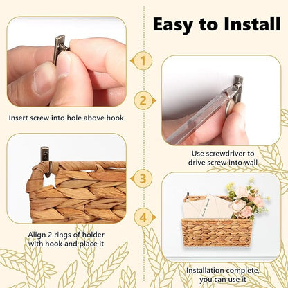 2 Pcs Woven Mail Holder Wall Mount Basket Rattan Wall Letter Holder Wicker - Image 5