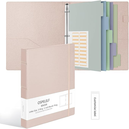 Ospelelf Vintage Hardcover 3 Ring 1 inch Leather Binder, Professional Binders by OspelelfOfficeSupplies