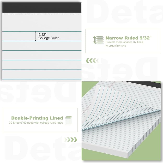 4 Pack Note Pads 8.5 x 11 White Legal Pads Narrow Ruled - Image 3